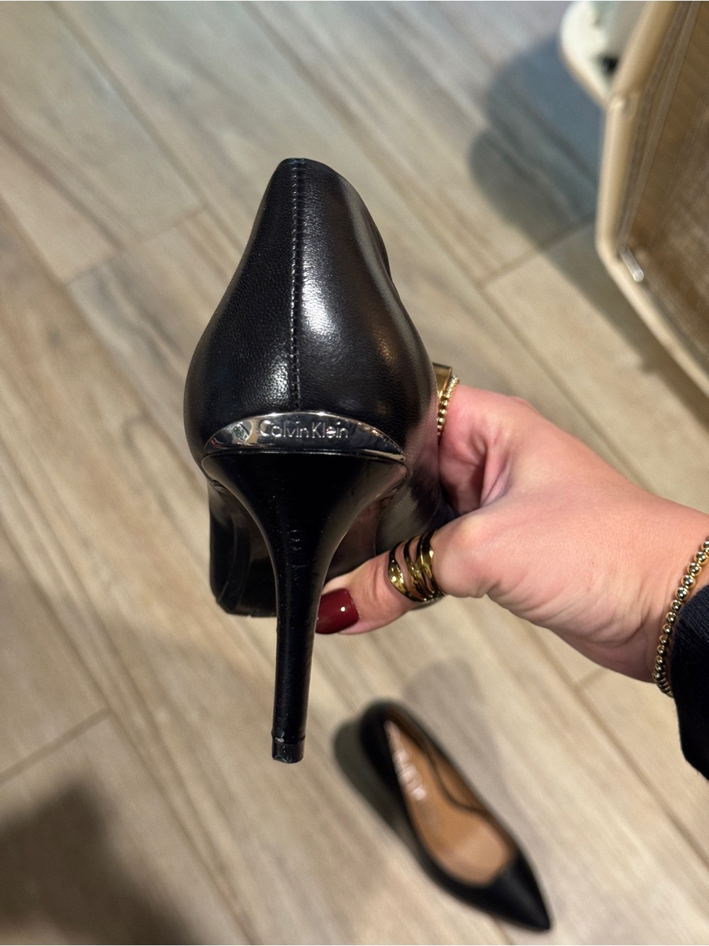 Calvin Klein Black Pointed Toe Leather High Heels - Picture 2 of 3